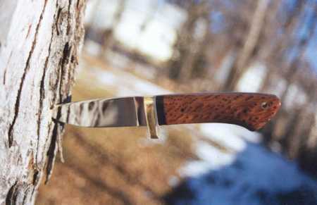 Jeff Williams made knife with stabilized redwood burl handle